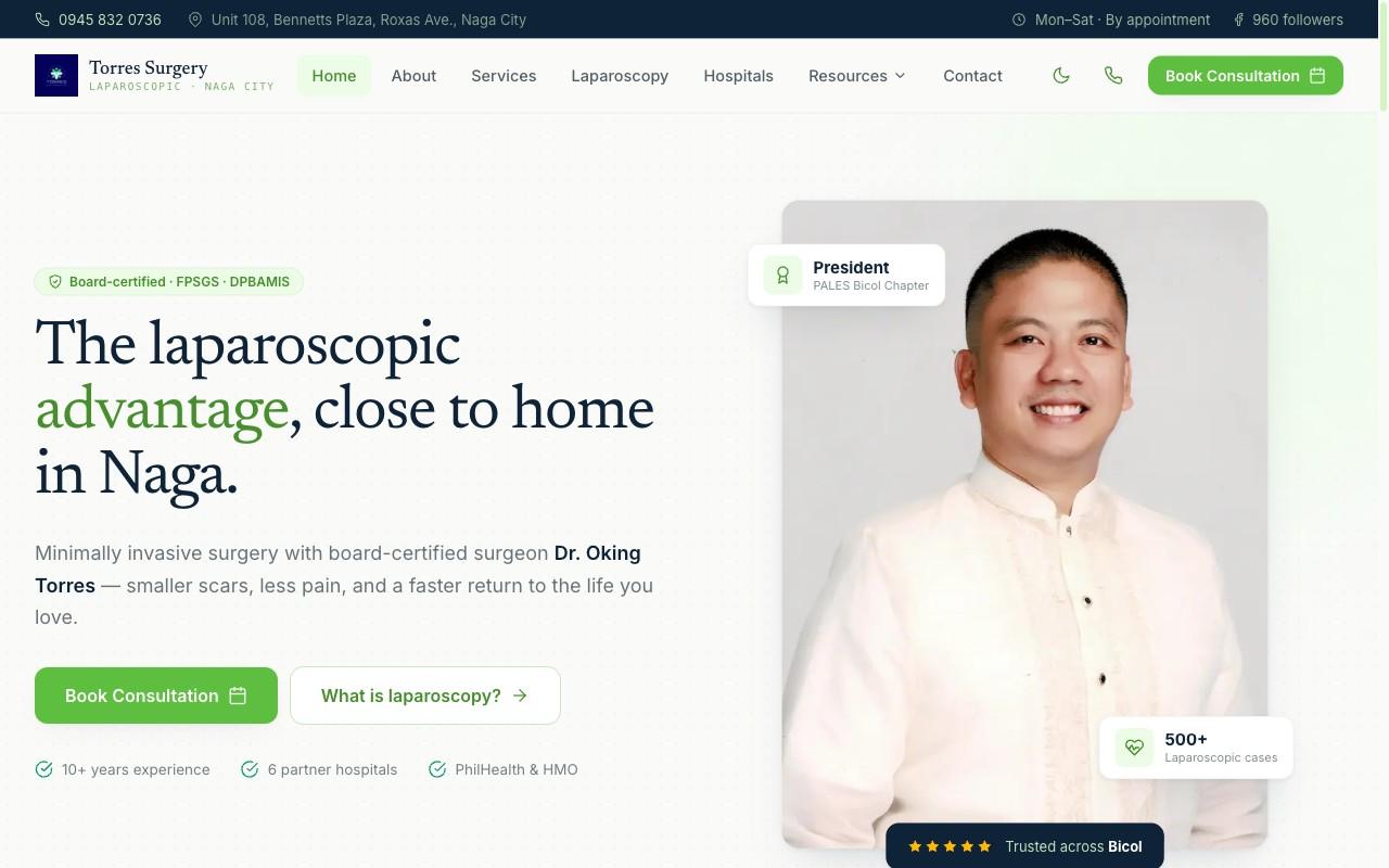 Torres Laparoscopic Surgery Clinic Website homepage